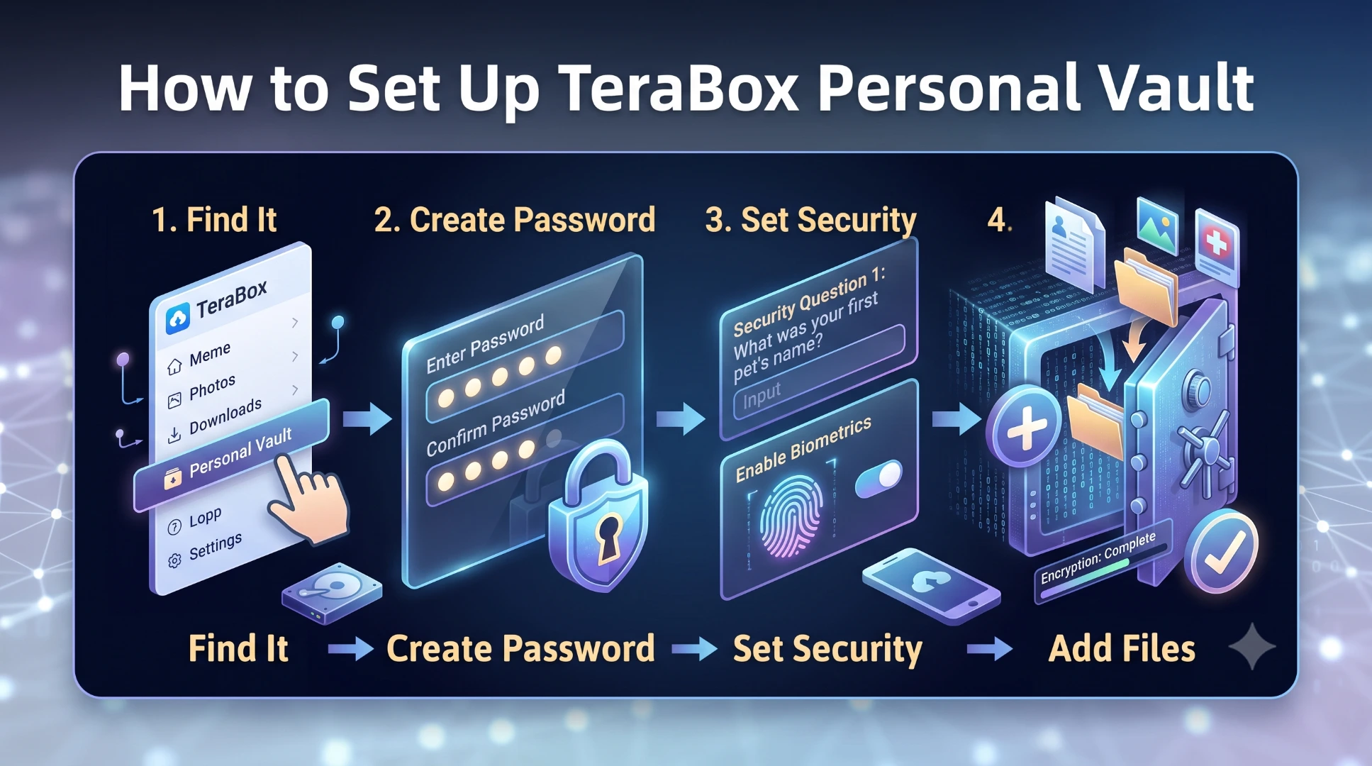 Setting up biometric authentication and a secure padlock for the TeraBox vault
